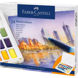 Aguarelas Faber Castell Goldfaber Cores Sortidas Cx 24 com Pincel de Agua e Paleta